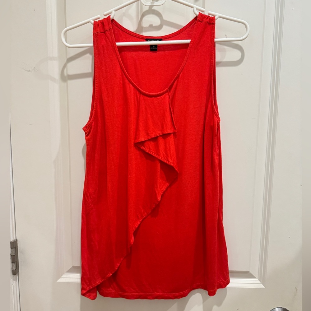 Ann Taylor Red Asymmetrical Sleeveless Tank Top